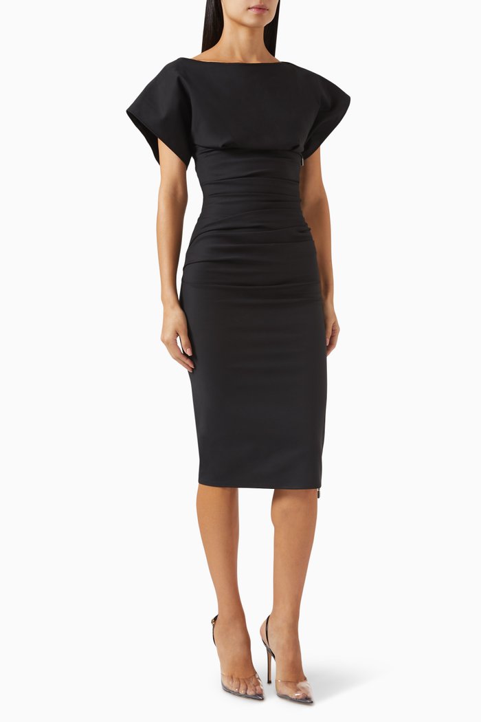 

Yuzu Ruched Midi Dress in Cotton Blend, Black