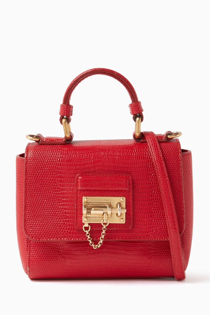Miss Monica Top-handle Bag in Lizard-embossed Leather, Red