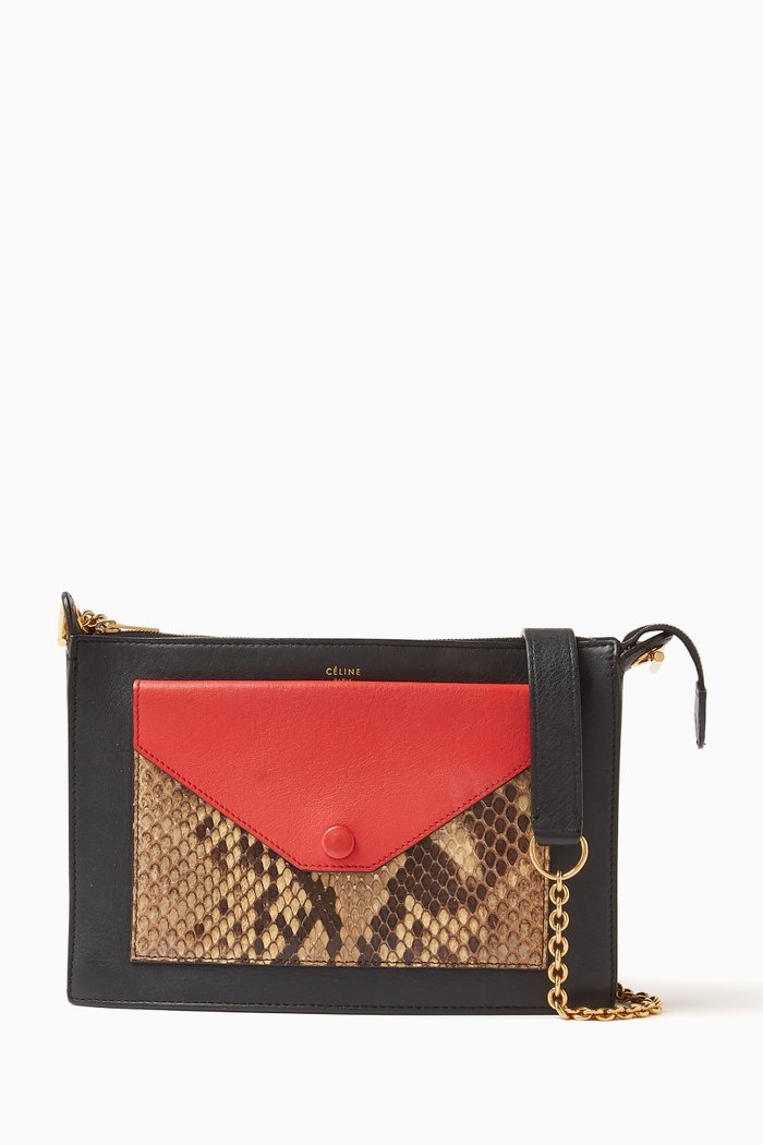 

Tricolor Pocket Envelope Pouch Bag in Leather, Multicolour