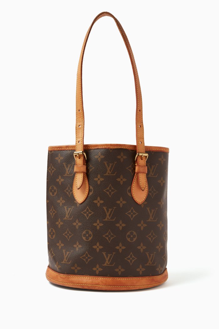 

Petit Bucket Bag in Monogram Canvas, Brown
