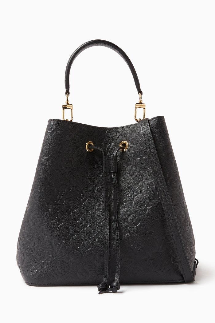 NeoNoe MM Bucket Bag in Monogram Leather, Black