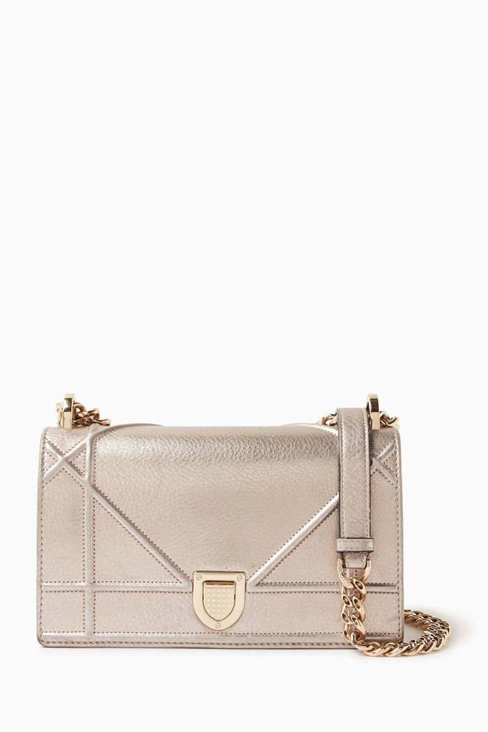 

Small Diorama Shoulder Bag in Metallic Leather, Gold
