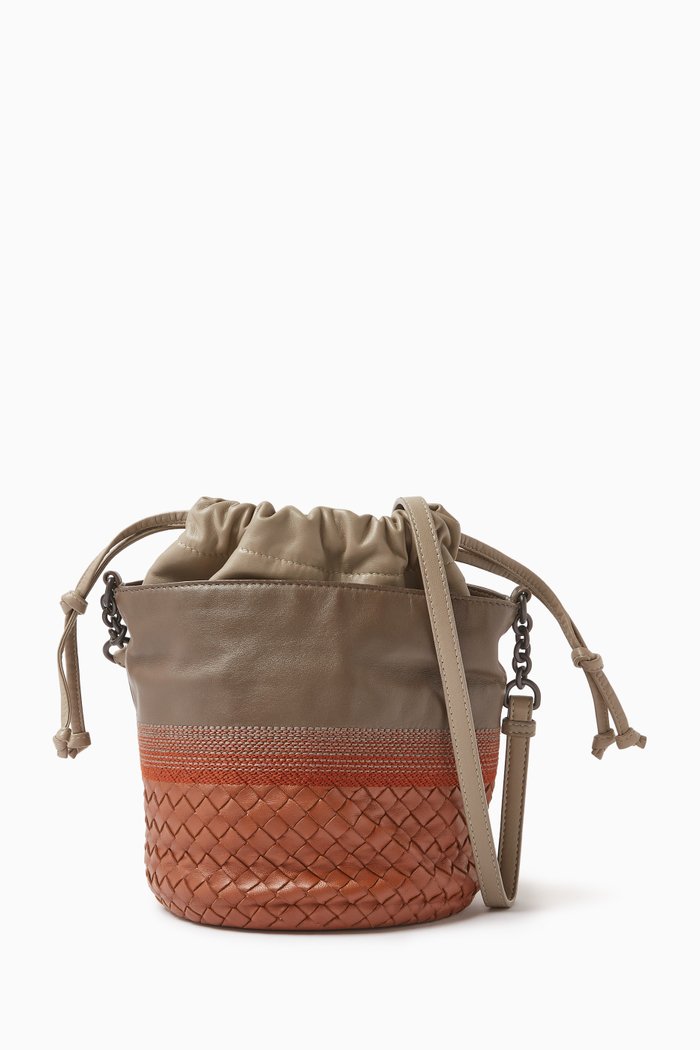 

Drawstring Bucket Bag in Intrecciato & Smooth Leather, Multicolour