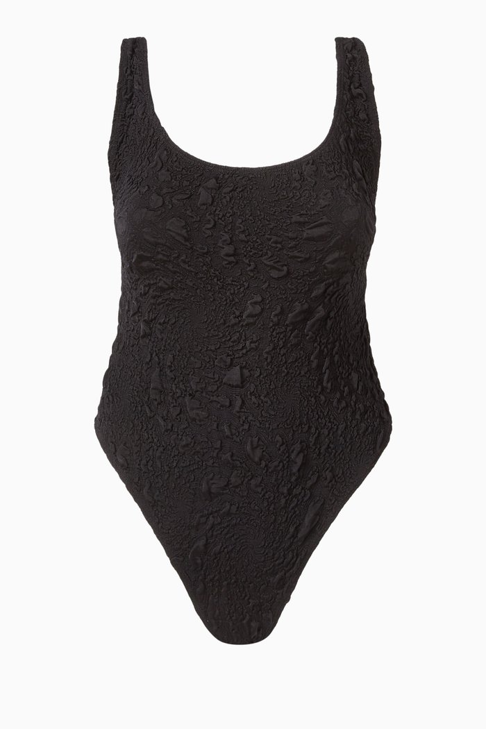 

Cindy One-piece Swimsuit in Crinkled-jacquard, Black