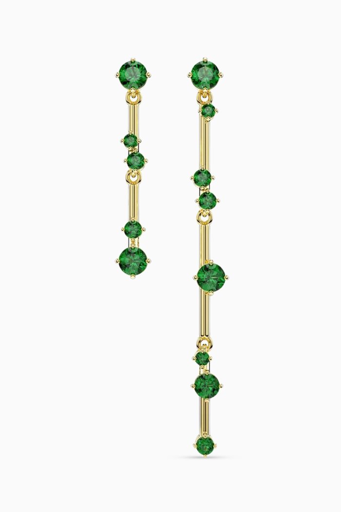 Constella Crystal Asymmetrical Drop Earrings in Gold-plated Metal, Green