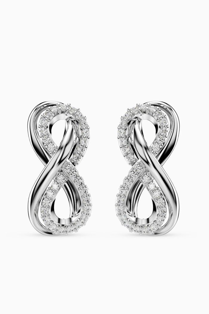 Infinity Crystal Stud Earrings in Gold-plated Metal, White