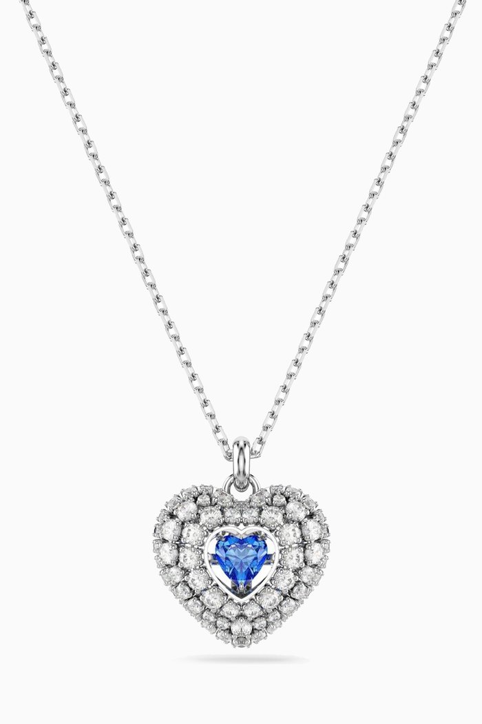 

Hyperbola Heart Pendant Necklace in Rhodium-plated Metal, Blue