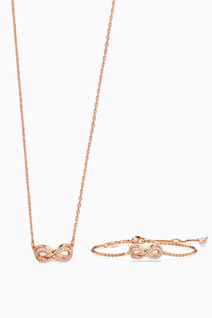 

Hyperbola Infinity Necklace & Bracelet Set in Rose Gold-plated Metal