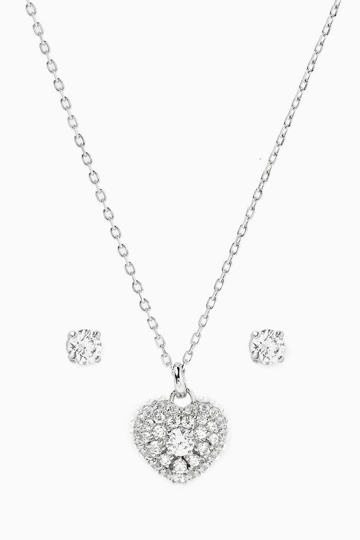 

Hyperbola Heart Necklace & Stud Earrings Set in Rhodium-plated Metal, White