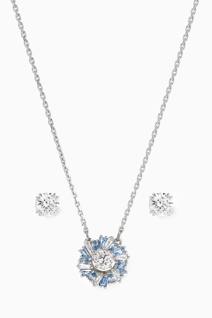

Idyllia Crystal Necklace & Stud Earrings Set in Rhodium-plated Metal, Blue