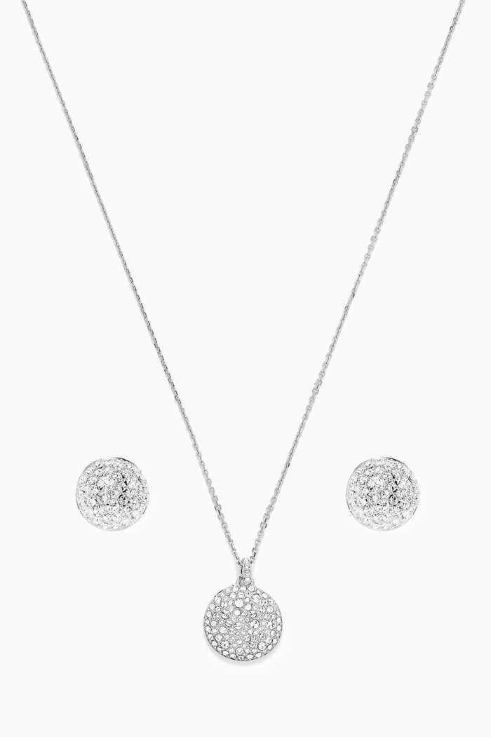 

Meteora Crystal Necklace & Stud Earrings Set in Rhodium-plated Metal, White
