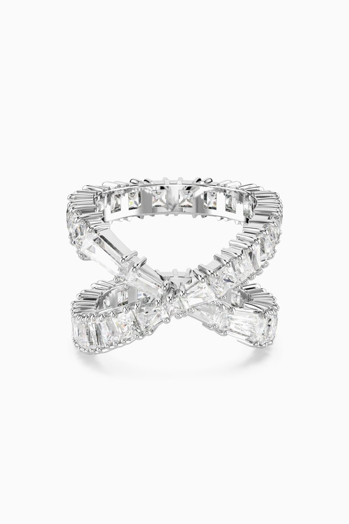 Hyperbola Crystal Infinity Ring in Rhodium-plated Metal, White