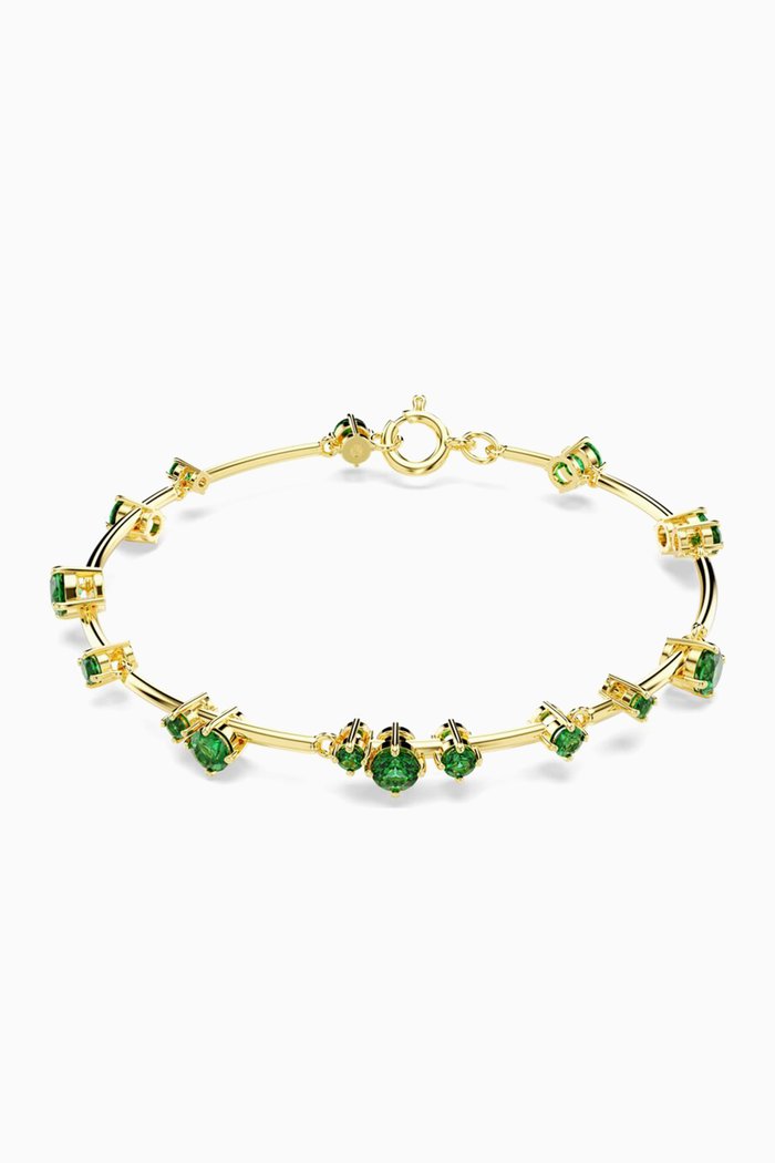 Constella Mixed-cut Crystal Bangle in Gold-plated Metal, Green