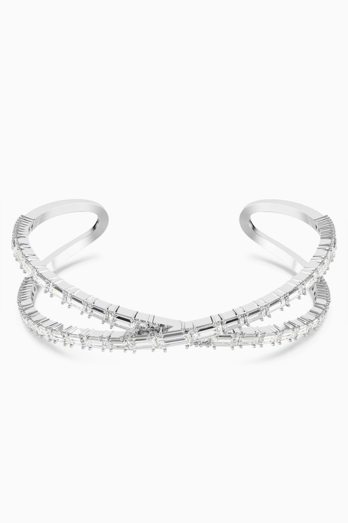 

Hyperbola Infinity Crystal Cuff Bracelet in Rhodium-plated Metal, White