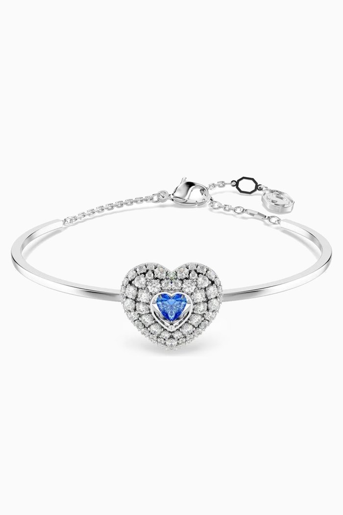 

Hyperbola Heart Crystal Bangle in Rhodium-plated Metal, Blue