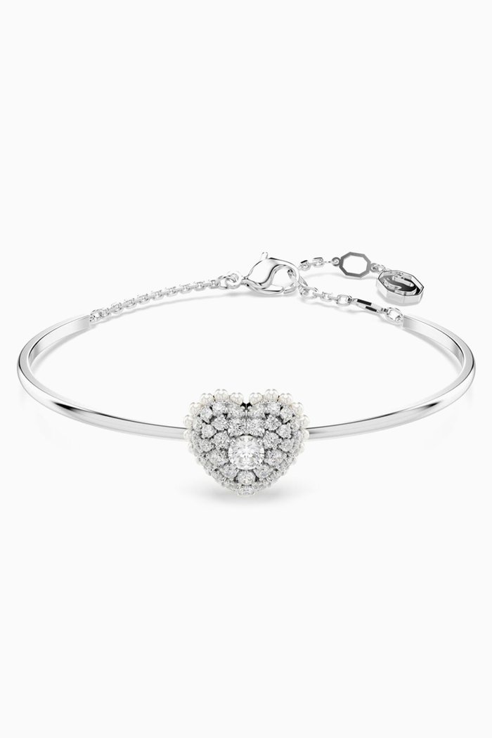 

Hyperbola Heart Crystal Bangle in Rhodium-plated Metal, White