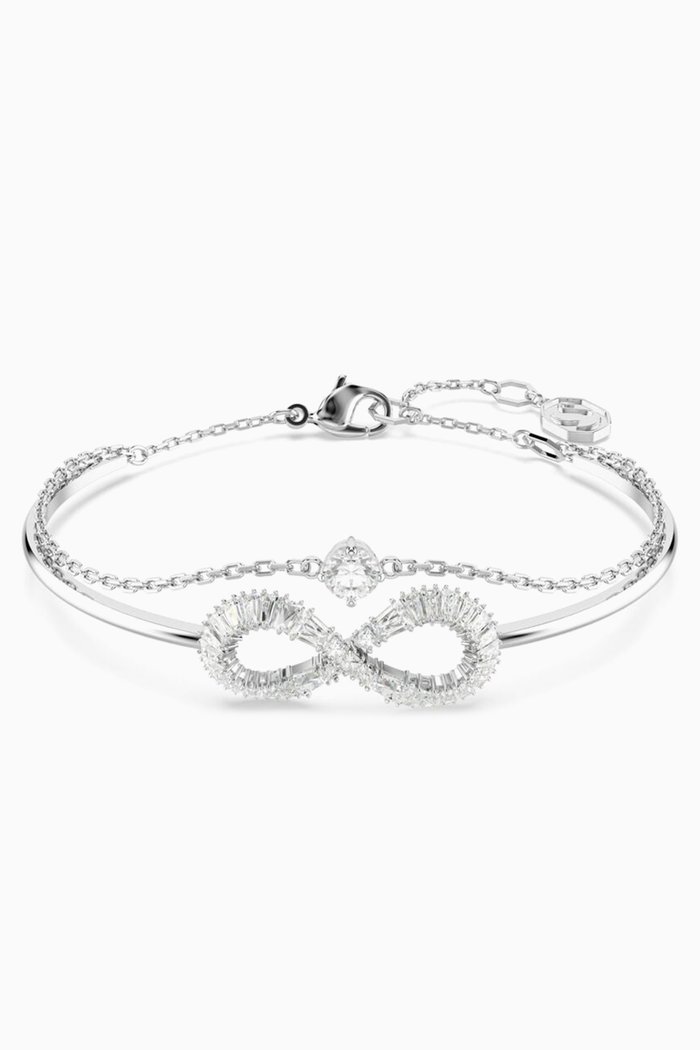 

Hyperbola Inifinity Crystal Bangle in Rhodium-plated Metal, White