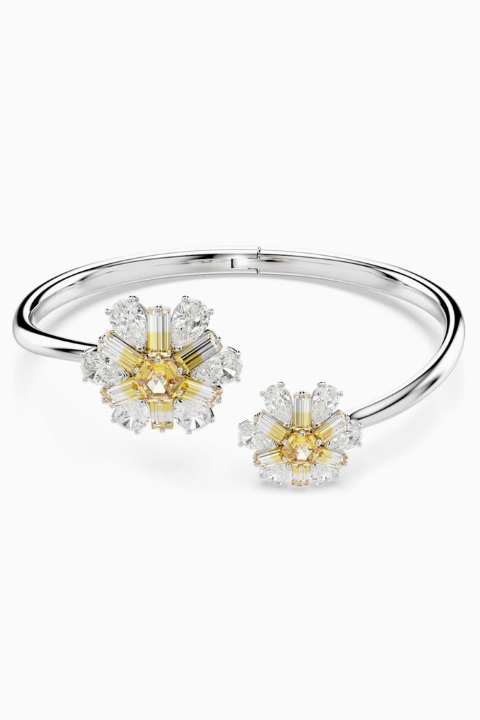 Idyllia Crystal Bangle in Rhodium-plated Metal, Yellow