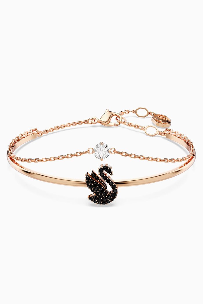 

Iconic Swan Crystal Bangle in Rose Gold-plated Metal, Black