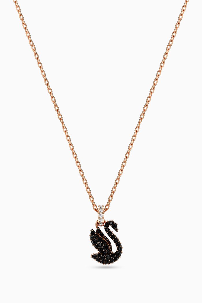

Iconic Swan Pendant Necklace in Rose Gold-plated Metal, Black