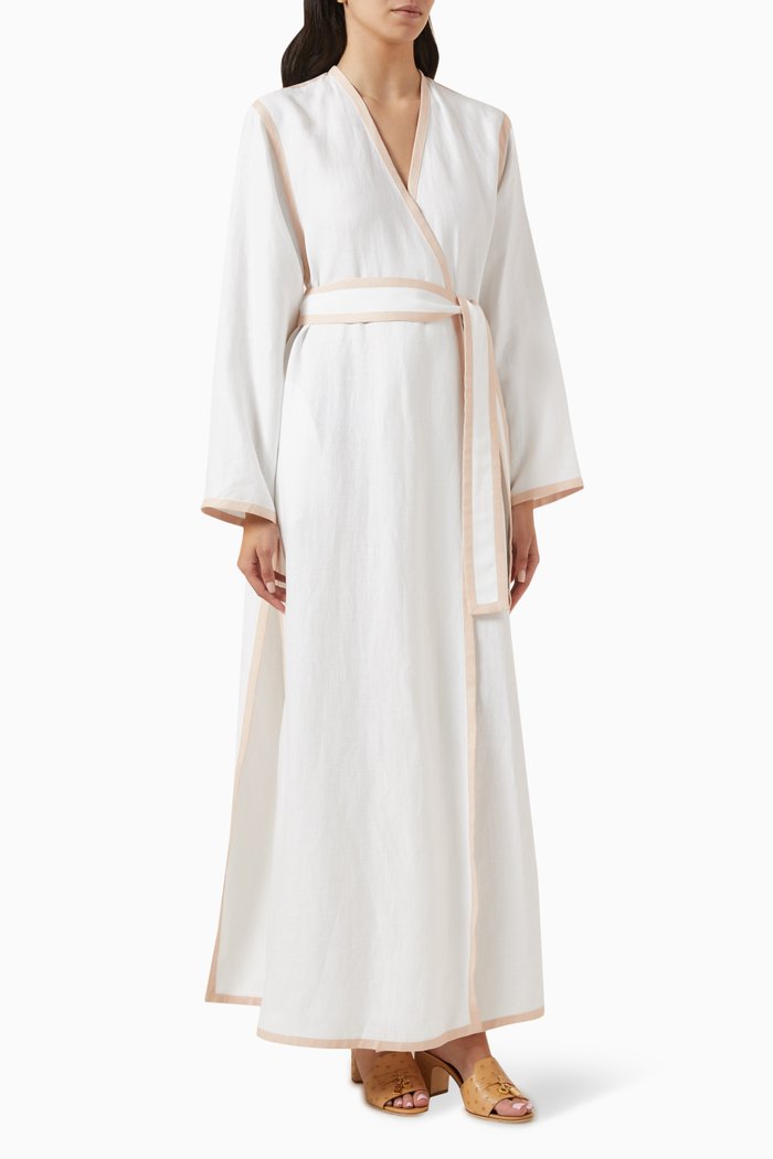 

Contrast-trim Belted Kimono, Pink