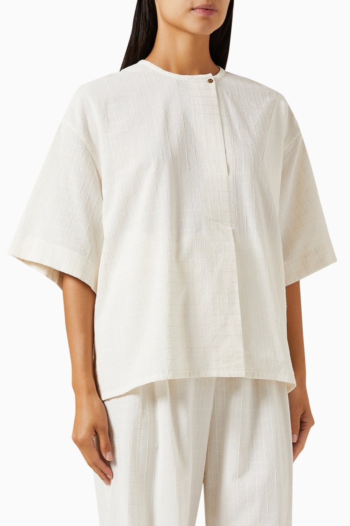 Adriana Mini Check Blouse in Cotton, Neutral