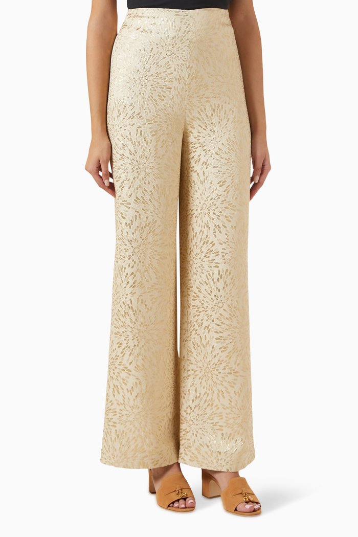 Bloom Straight-leg Pants in Silk Jacquard, Neutral