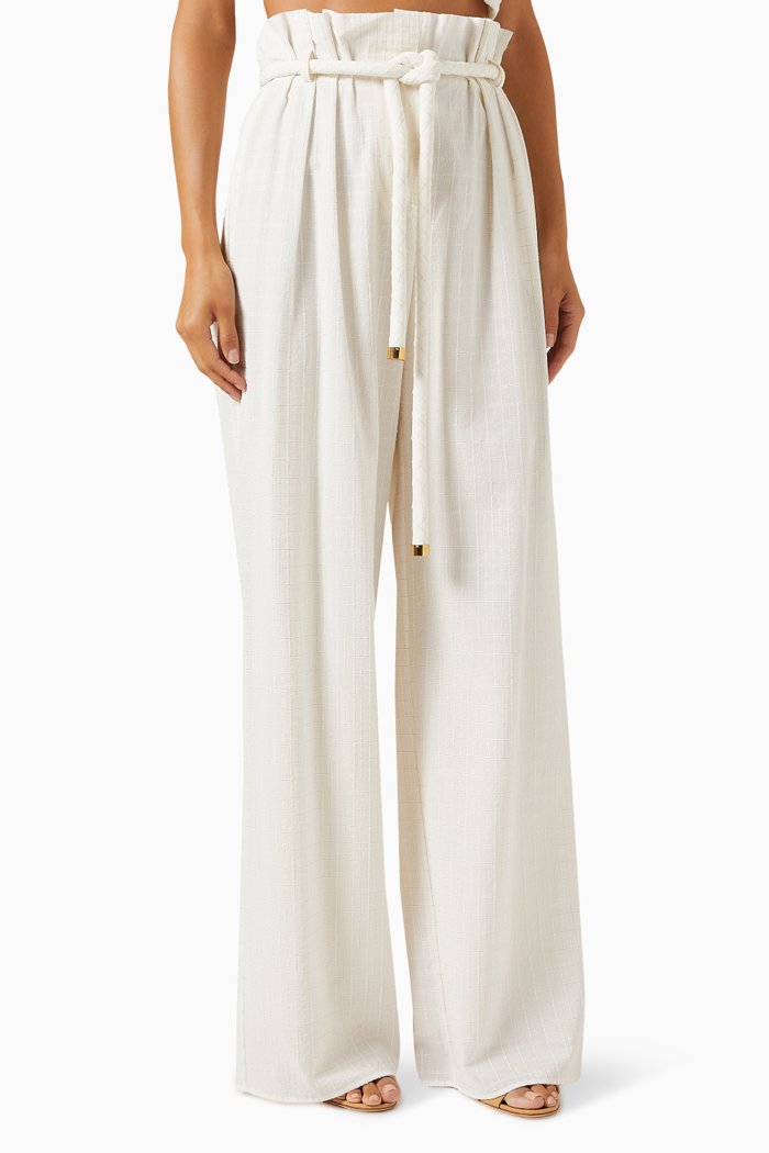 

Tristin Mini Check Belted Pants in Cotton-silk, Neutral