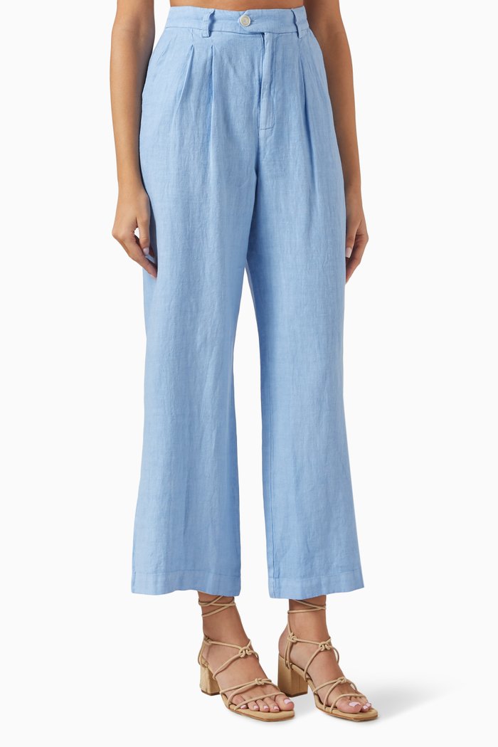 

Kaede Flared Pants in Linen, Blue