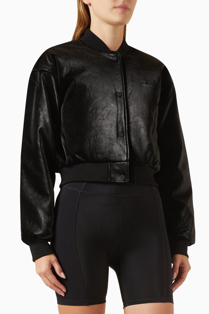 

Landry II Cropped Bomber Jacket in PU Velvet, Black