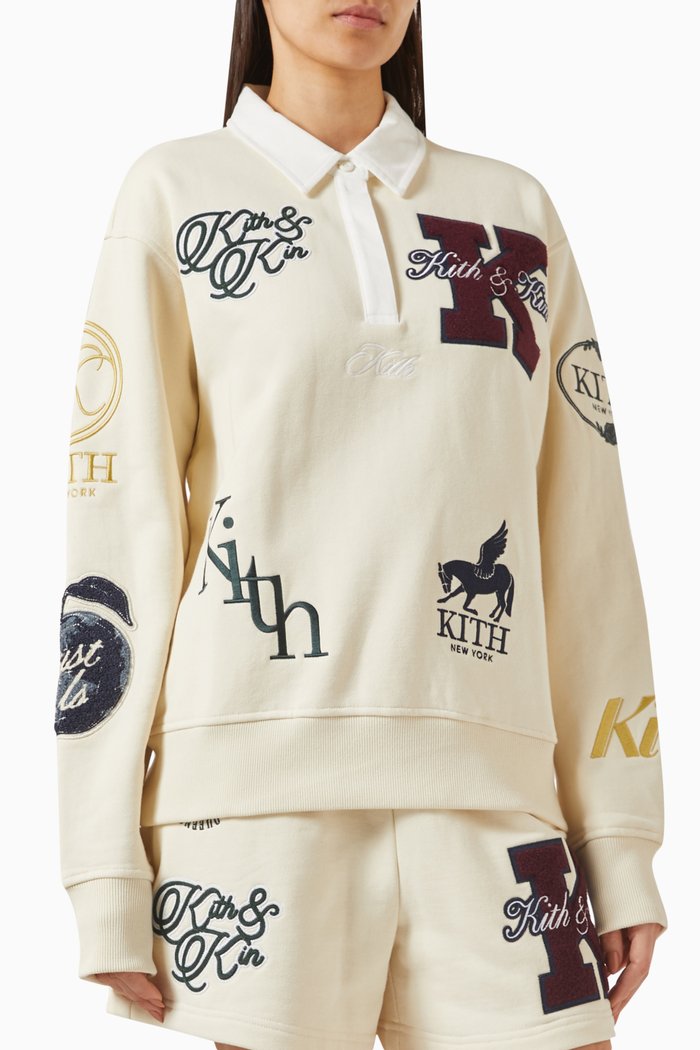Emery Logo Rugby Shirt in Cotton Fleece, Neutral
