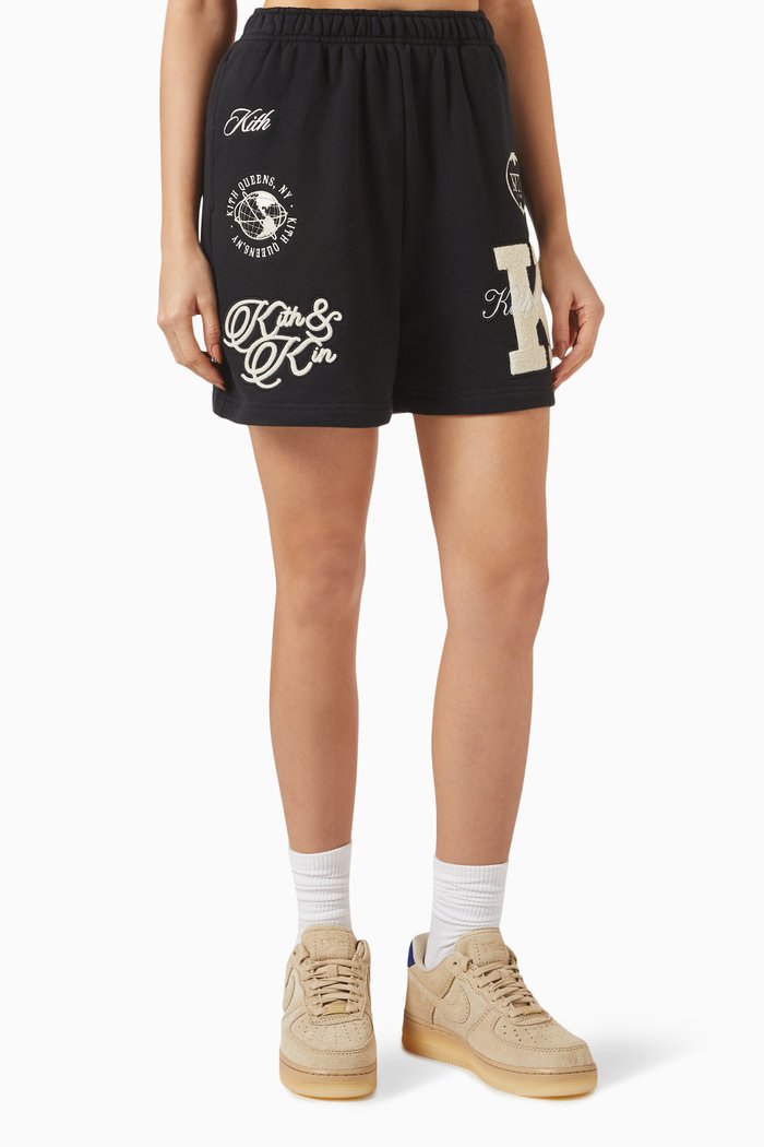 

Emery Logo Patchwork Shorts in Cotton, Black