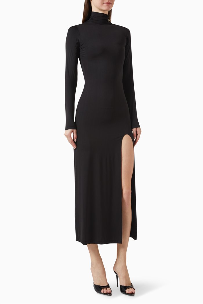 Ariah Turtleneck Maxi Dress in Stretch-jersey, Black