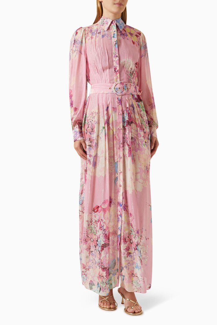 

April Belted Maxi Shirt Dress, Pink