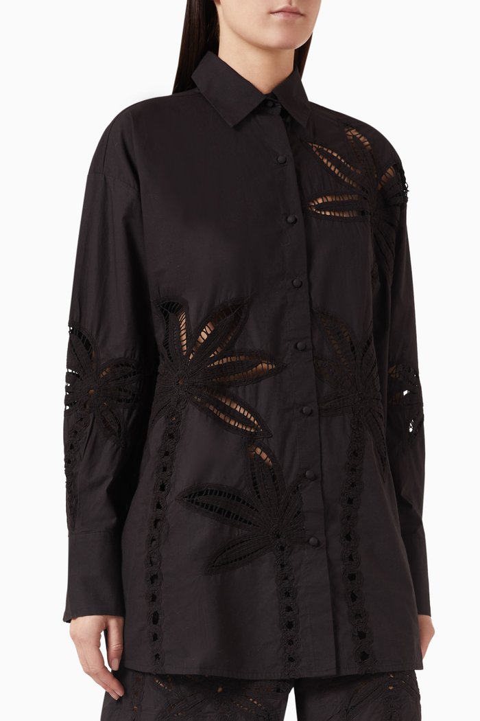 Lani Palm Oversized Shirt in Cotton, Black