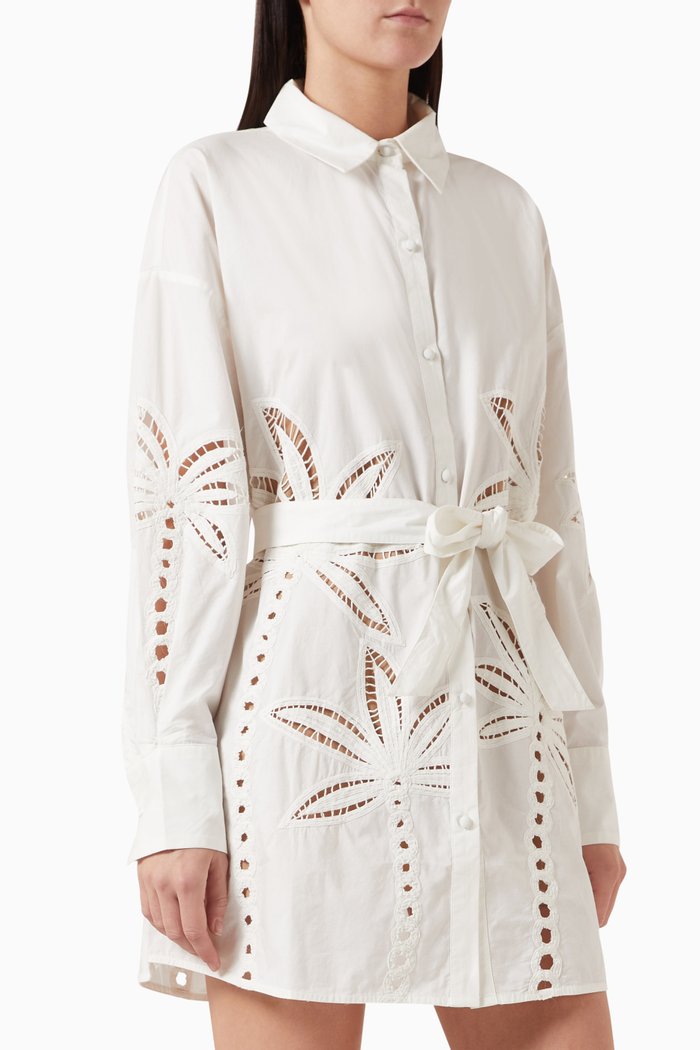 

Lani Palm Shirt Mini Dress in Cotton, White