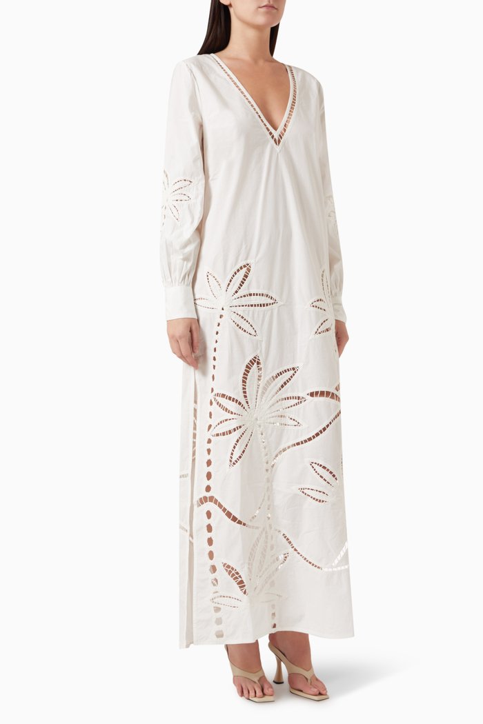 

Lani Palm Kaftan Dress in Cotton, White