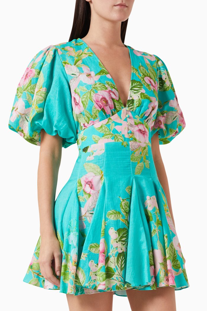 

Azra Floral Mini Dress in Cotton, Green