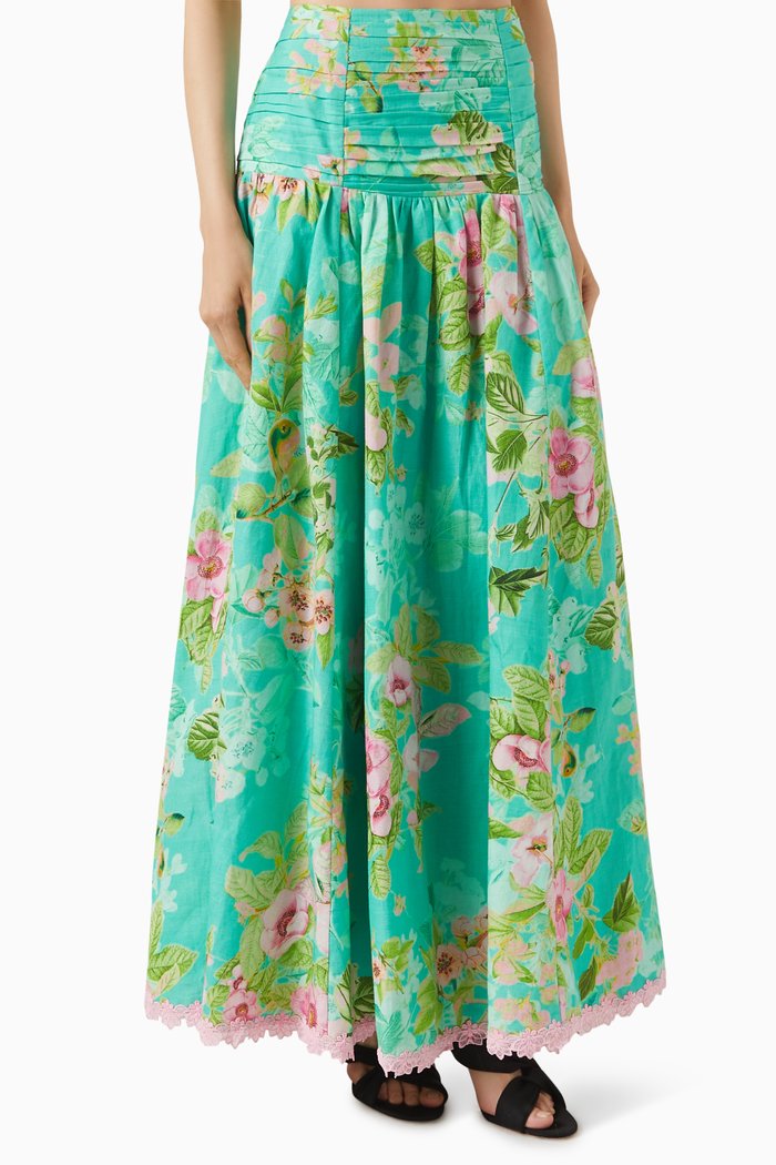 

Azra Floral Maxi Skirt in Cotton, Green