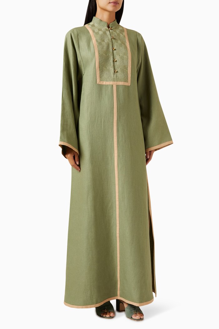

Janine Embroidered Maxi Dress in Linen, Green