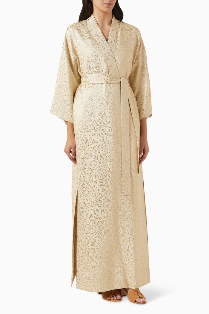 

Bloom Belted Kimono in Silk Jacquard, Neutral