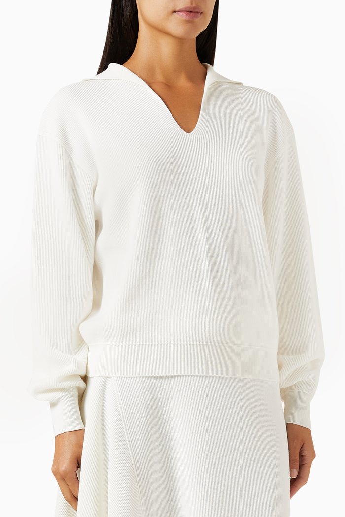 

Tazawa Long-sleeve Polo Shirt in Cotton, White