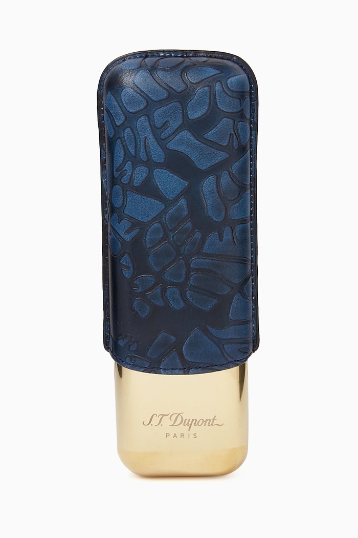 

Double Cigar Case in Grained Leather & Metal, Gold