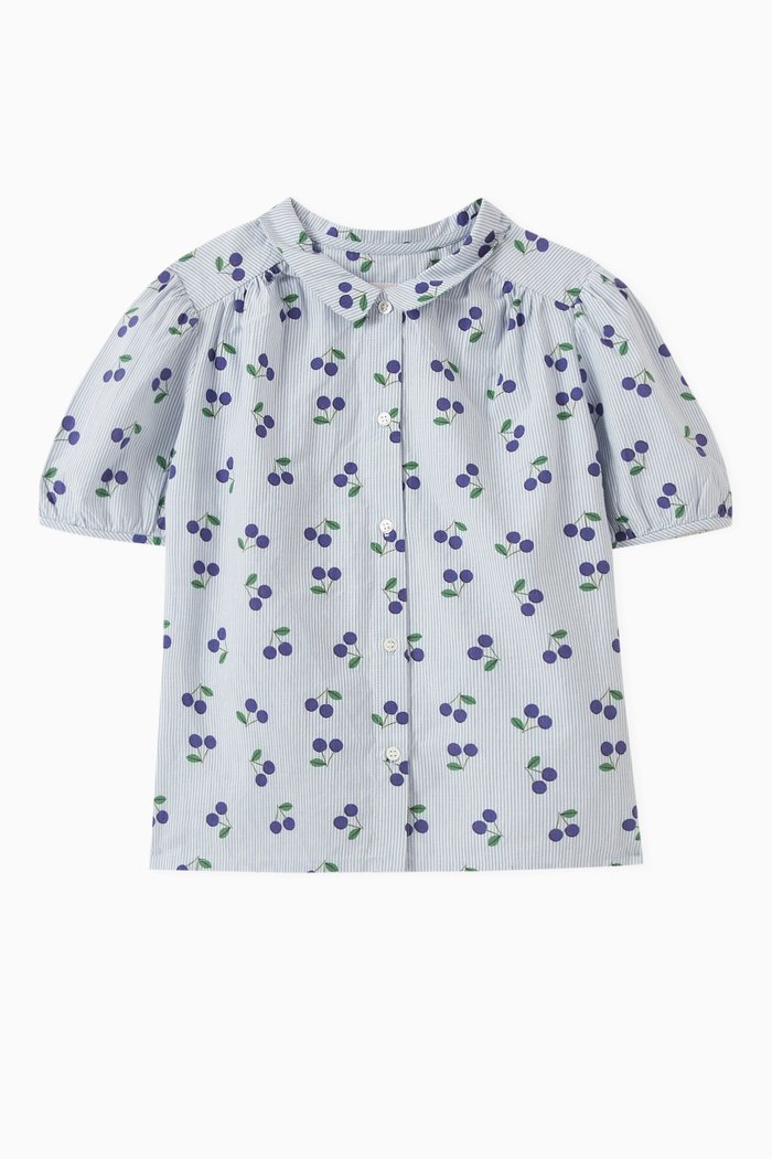 

Cherry-print Blouse in Organic Cotton, Blue