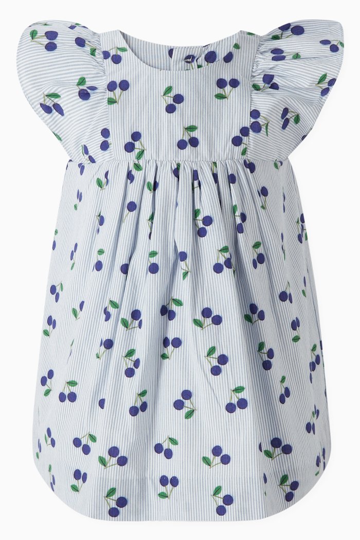 

Lulu Cherry-print Dress in Organic Cotton, Blue
