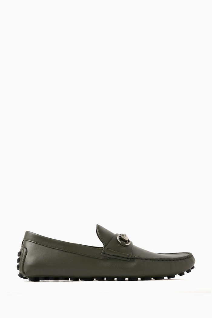 Horsebit Driving Shoes in Leather, Green