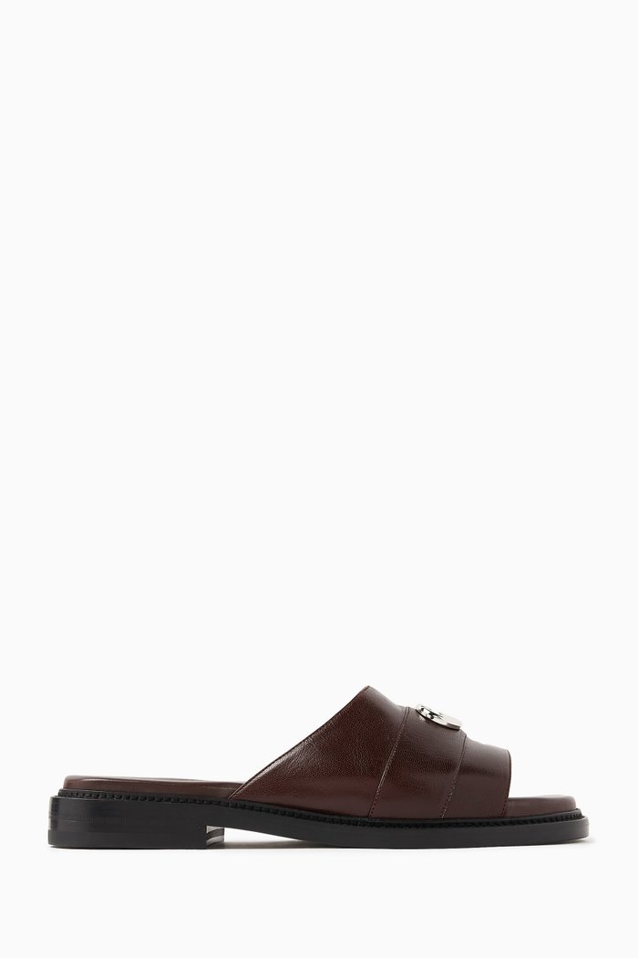 GG Slide Sandals in Leather, Burgundy