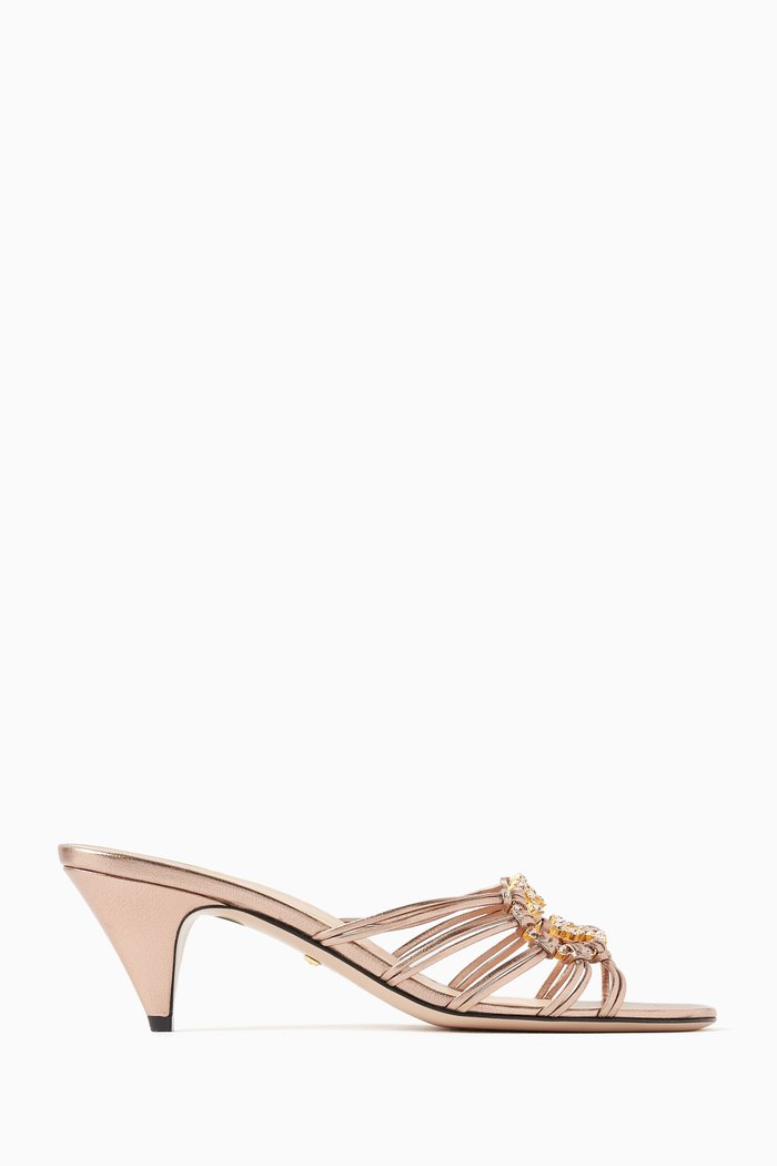 

Interlocking GG Sandals in Metallic Nappa, Rose gold