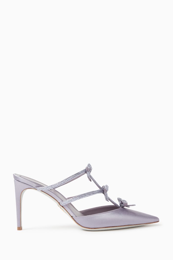 Caterina 80 Bow Mules in Satin, Purple