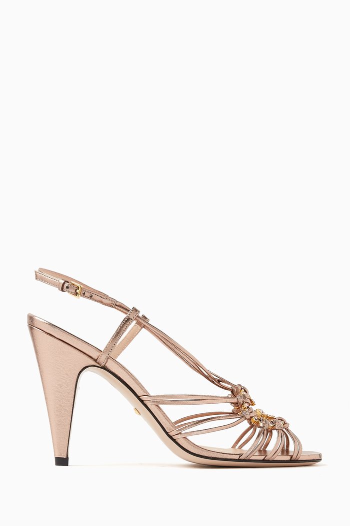 

Interlocking GG Sandals in Metallic Nappa, Rose gold